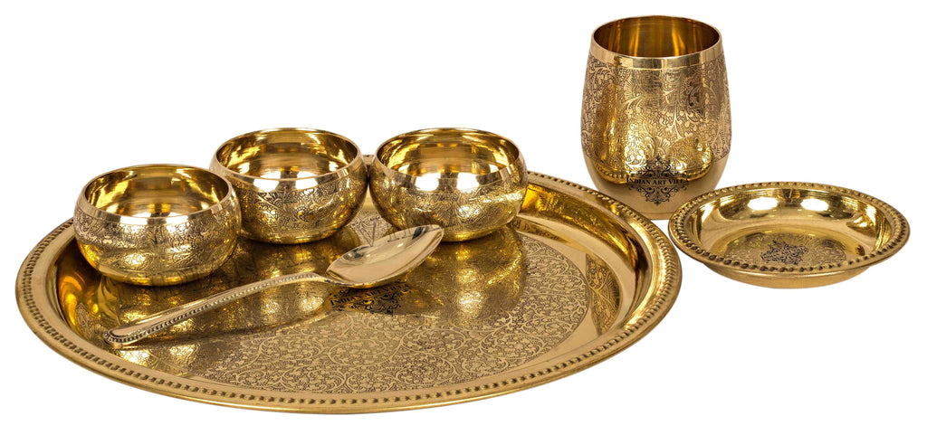 Brass Embossed Design 7 Piece Traditional Dinner Set